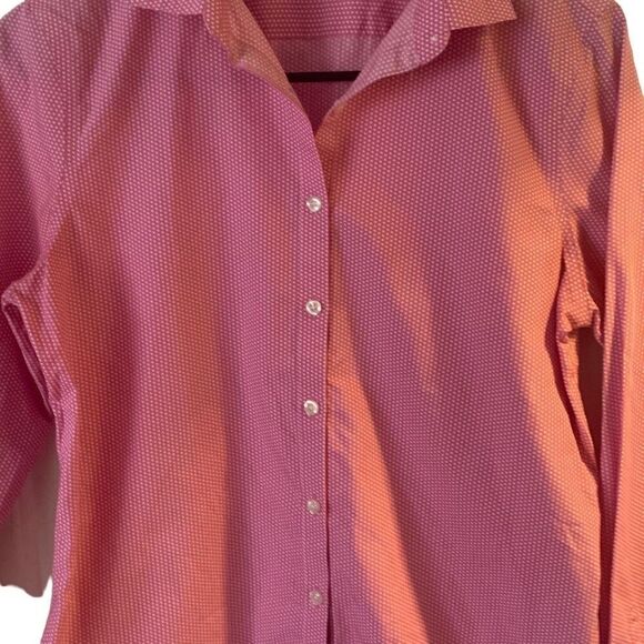 Pre Owned Women’s Lands’ End Long Sleeve Pink Polka Dot Shirt No Iron Sz 2 Style - Picture 7 of 10